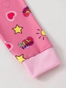 SHEIN | PAW Patrol 秋冬少女聯名款可愛小狗印花柔軟舒適貼身高彈力面料長袖長褲兩件套家居服 - 粉色 - 查看 4
