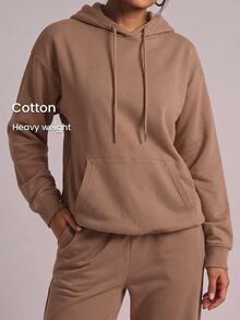 YARNWELL Sweatshirt Lengan Panjang Saku Ukuran Plus Fashion Kasual - Unta - View 10