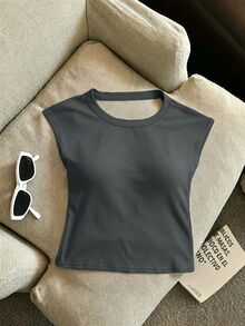 Women's Solid Color Backless Twist Knot Tank Top - Dark Grey - View 2