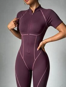 Slayform Slayform Women's Colorblock Pleated Casual Daily Travel Sports Romper - Rusty Rose - View 6