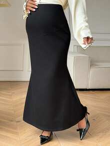 Dazy Maternity Maternity Solid Color Adjustable Waist Casual Everyday Skirt - Black - View 4