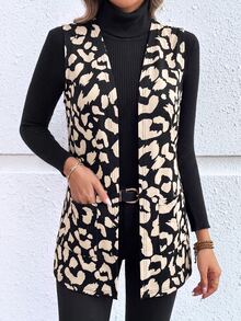 EMERY ROSE Chaqueta sin mangas con estampado de leopardo talla grande - Camel - Ver 3