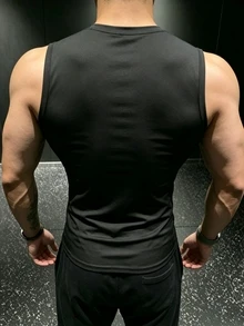 GymBeat 男士蜘蛛圖案休閒日常運動背心健身上衣 - 黑色 - 查看 2
