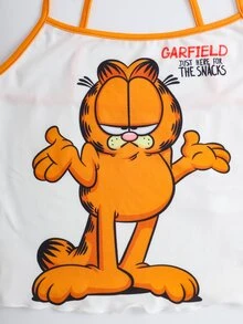GARFIELD | SHEIN 女款字母卡通印花細肩帶上衣與短褲休閒日常睡衣套裝 - 橘色 - 查看 3