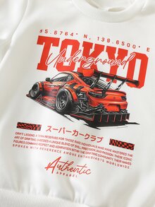 SHEIN 小男孩卡通汽車圖案針織柔軟圓領長袖套頭衛衣與鬆緊腰長褲 2件套 - 彩色 - 查看 7