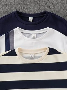SHEIN 3套買2送1兒童青少年男孩休閒運動軟布料連帽衛衣與運動長褲套裝，海軍藍連帽衫、黑色連帽衫、白色連帽衫，基礎上衣，適合秋冬、學校、家庭聚會，秋季穿搭，冬季穿搭 - 彩色 - 查看 5