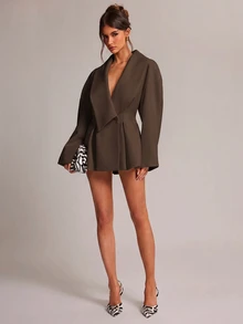 SHEIN BAE 女款素色休閒百搭通勤旅行西裝外套 - 咖啡棕 - 查看 4