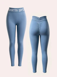 SHEIN Velisys Women's Ruched Hip Letter Combination Leggings - Multicolor - View 6