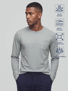 TekDrob Anti-Odor Straight Modal T-Shirt With Single Patch Pocket And Long Sleeves - Grey - View 1
