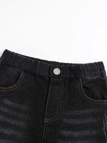 SHEIN 小男孩 2件/套街頭風套裝：紅色蜘蛛圖案連帽衫搭配黑色高彈力破洞緊身牛仔褲 - 適合小男孩秋冬服飾 - 彩色 - 查看 6