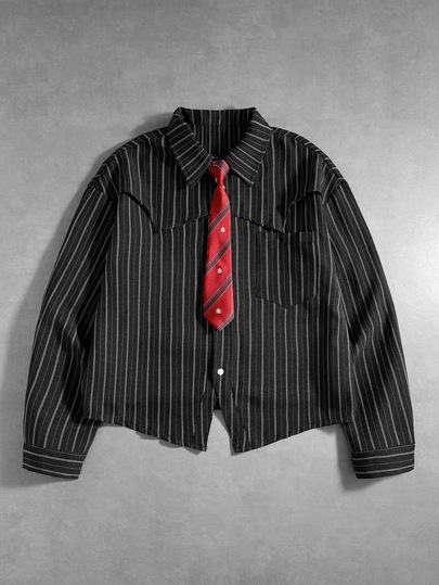 Men's Casual Striped Button-Up Long Sleeve Shirt, Fashionable And Elegant