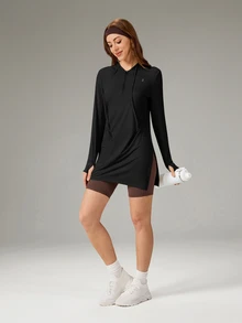 OutZeal 女款防曬運動外套 健身徒步用 UV 防護 涼感 T Touch 臀長連帽外套 - 黑色 - 查看 6