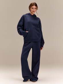 GLOWMODE Heavyweight Fleece Oversized Sweatshirt Pocket Thick Thermal Warm Winter Valentine's Day - Navy Blue - View 7