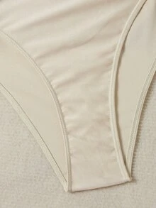 Bonvoyette 女款度假海灘派對亮面尼龍布料仿珍珠裝飾細肩帶連身泳衣 - 白色 - 查看 5
