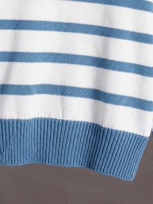 SHEIN 小男孩條紋拼接休閒日常長袖針織衫 - 彩色 - 查看 4