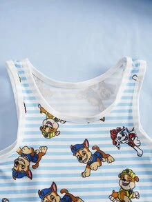 SHEIN | PAW Patrol Young Boy Cartoon Print Striped Casual Daily Top - Blue and White - View 4