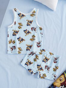 SHEIN | PAW Patrol Young Boy Cartoon Print Striped Casual Daily Top - Blue and White - View 2