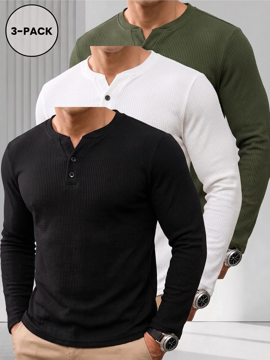 SHEIN 兒童男童純色半鈕扣 Polo 長袖 T 恤 - 白色 - 查看 1