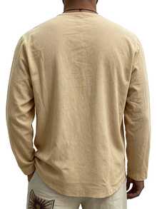 Manfinity Dauomo Men's Solid Color Casual Commute Long Sleeve Polo Shirt - Khaki - View 2