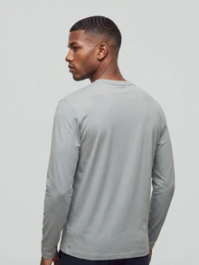 TekDrob Anti-Odor Straight Modal T-Shirt With Single Patch Pocket And Long Sleeves - Grey - View 3