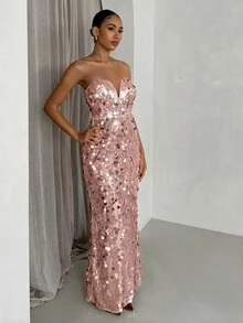 SHEIN Glamour 女式長連身裙 - 粉色 - 查看 4