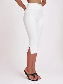 MUSERA Black Stretch Foldover Capri Leggings Summer Holiday Ibiza Festival Black Lotus - White - View 3