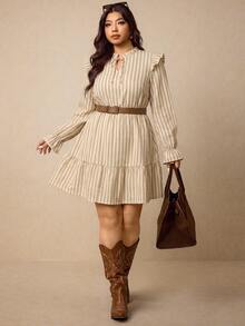 Elaquor Plus Size Women's Striped Pleated Casual Party Dress Fall - Multicolor - View 5