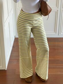 CovetEZ Women's Striped Straight Leg Loose Casual Versatile Long Pants - Green - View 1
