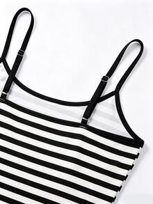 Rovax Women's Letter Stripe Print Drawstring Hooded Sweatshirt And Cami Dress Casual 2 Pieces Set - Multicolor - View 4