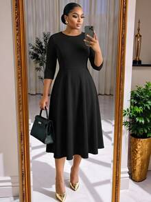 SHEIN Lady CURVE 優雅休閒大尺碼女款黑色洋裝，適合派對、約會 - 彩色 - 查看 5