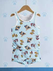 SHEIN | PAW Patrol Young Boy Cartoon Print Striped Casual Daily Top - Blue and White - View 3