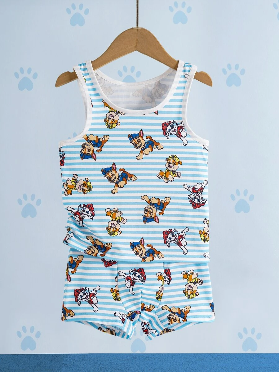 SHEIN | PAW Patrol Casual vardagstop för ung pojke med tecknat tryck och ränder - Blått och Vitt - Visa 1