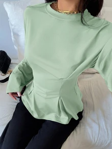 Siren Gaze 女款極簡時尚荷葉邊下擺T恤 - 薄荷綠 - 查看 6