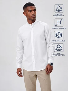 TekDrob Water Repellent & UV Protection Shirt With Mandarin Collar And Regular Fit - White - View 1