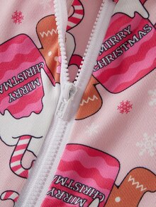 Tween Girls' Slim Fit Long Sleeve Long Pants Jumpsuit With Bow Print And Zipper, Loungewear - Multicolor - View 5