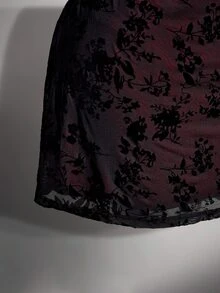 SHEIN ICON 大尺碼復古Y2K深V領花卉短袖收腰A字洋裝，返校穿搭，日常穿著，休閒度假，夏季洋裝 - 黑色 - 查看 7