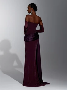 Elitara Women's Elegant Romantic Satin Patchwork Pleated Dress For Birthday Party, Wedding - Dark Purple - View 2