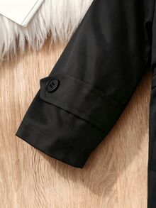 SHEIN Elladie kids 1件女孩冬季外套，卡其色，保暖內裡，雙排扣領，時尚夾克，適合日常休閒穿著 - 黑色 - 查看 11