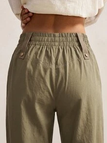 Bohemela Women's Solid Color Casual Cargo Pants For Fall, Perfect For Vacations And Going Out - Army Green - View 6