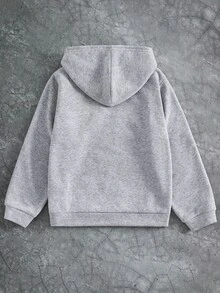 SHEIN 青少年男孩休閒舒適拼接連帽衛衣，字母圖案，適合秋冬、戶外玩耍、學校、街頭穿搭、派對與居家休閒 - 灰色 - 查看 3