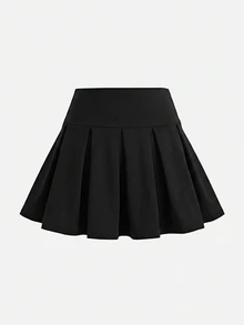 SHEIN 青少年女孩休閒寬鬆運動學院風返校黑色內建內搭褲雙層荷葉邊蛋糕迷你裙，秋季派對正式款 - 黑色 - 查看 3