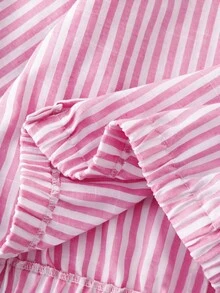 SHEIN 青少年女孩 3 件套服裝組合 粉色直條紋短版連帽外套 白色細肩帶背心上衣 與彈性高腰寬鬆寬腿長褲 時尚服飾 - 粉色 - 查看 8