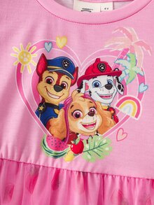 SHEIN | PAW Patrol Young Girl Fun Round Neck Cartoon Print Mesh Dress - Pink - View 5