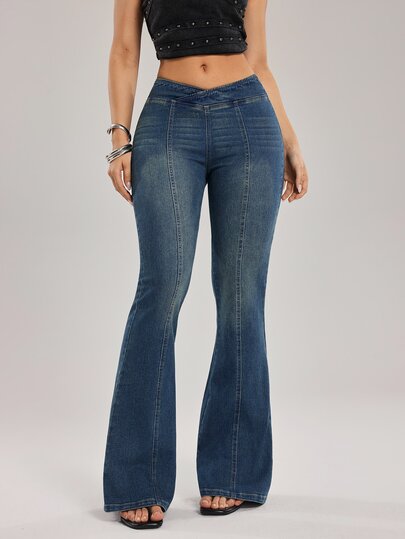 SHEIN Tall Women's Asymmetric Waist Casual Flare Jeans
