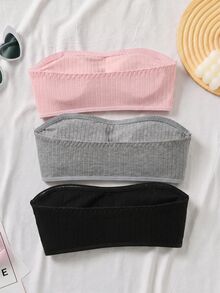 SHEIN Teen Girl Simple Comfortable Padded Non-Slip Tube Top 3pcs Pieces Set - Multicolor - View 2