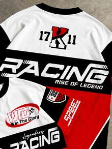 Kids Tween Boy Casual Comfortable Fashion Minimalist Crew Neck Short Sleeve T-Shirt, Classic Racing Graphic Print, Y2K - Multicolor - View 6