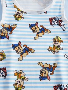SHEIN | PAW Patrol Young Boy Cartoon Print Striped Casual Daily Top - Blue and White - View 5