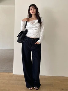 DAZY Solid Color Fitted Scoop Neck Long Sleeve Lace Trim Elegant Vacation Spring/Autumn Top Women T-Shirt - White - View 4