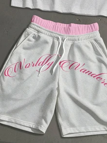 Manfinity Roghcode 男士標準尺寸落肩寬鬆短袖T恤與雙腰帶運動長褲套裝 - 灰色 - 查看 4