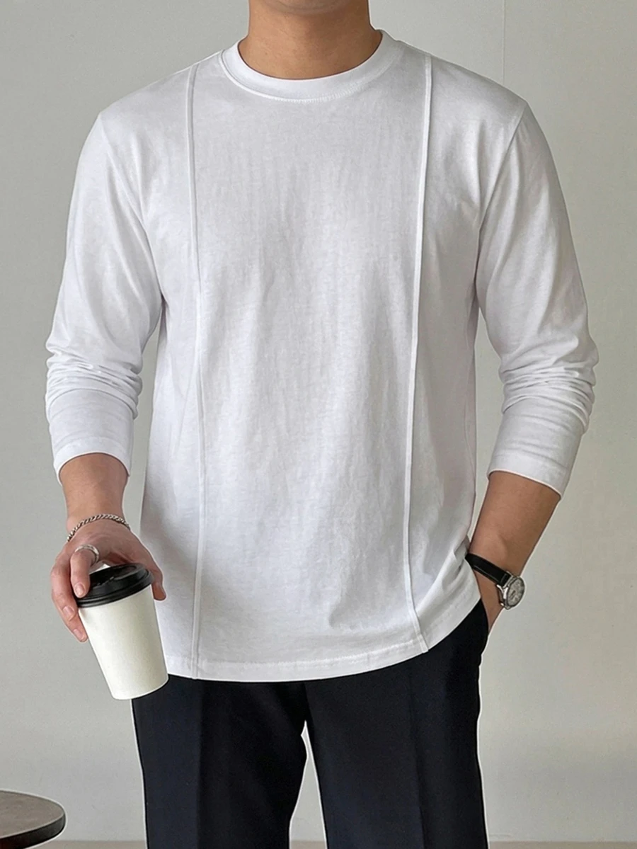 DAZY Men's Casual Versatile Solid Color Long Sleeve T-Shirt - White - View 1